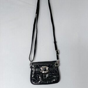 Brighton Purse Phone Crossbody Black Silver Patent Leather
